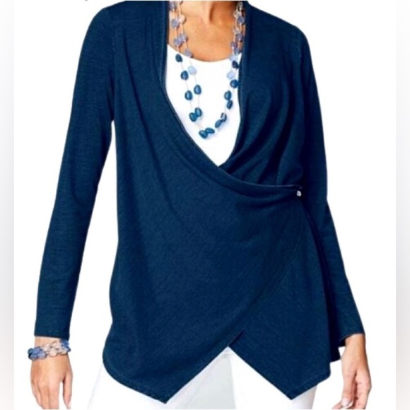 Pure Jill Indigo Ocean Wash Draped Open Concept Cardigan M Long Stretch Fall - Picture 2 of 8